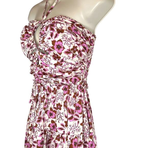 Jason WU Halter Strapless Floral Smocked Midi Dress in Pink Brown Women's Small - Picture 6 of 15